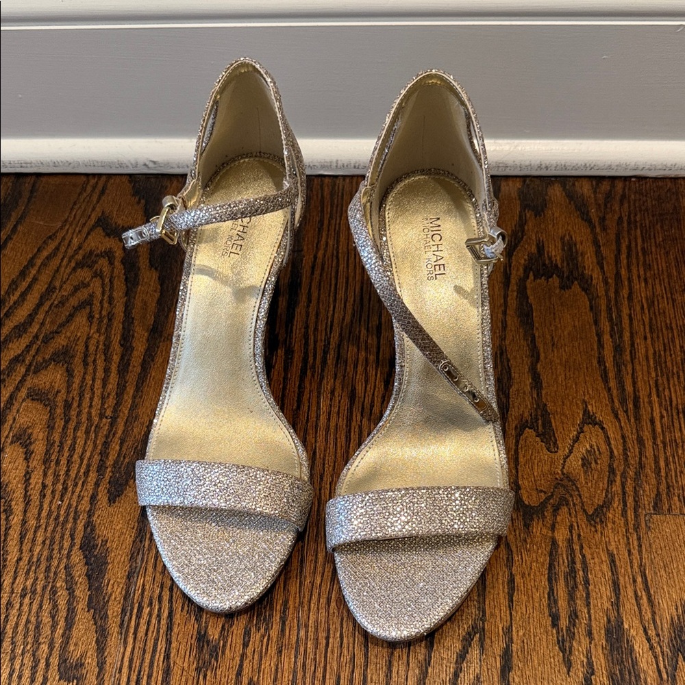 Michael Kors Sparkling Silver Ankle Strap Heels - image 1